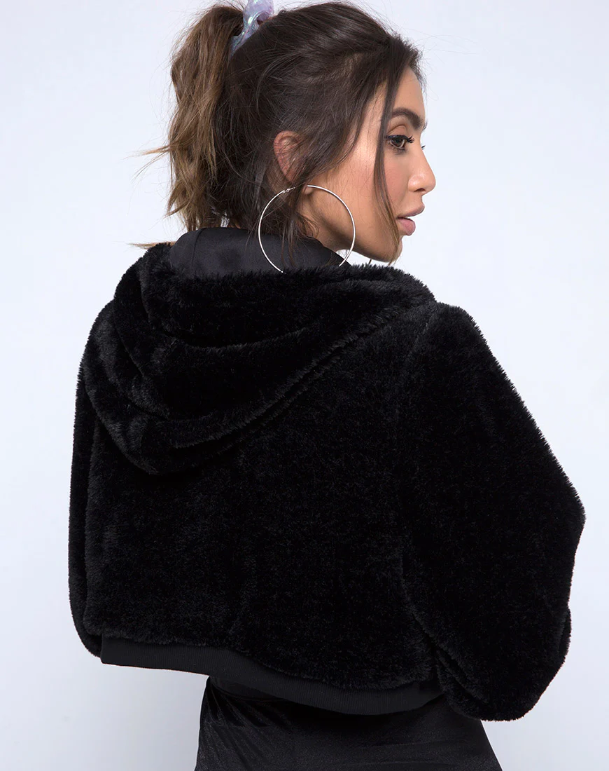 Bomb Hoody in Fur Zip Black - Awmao