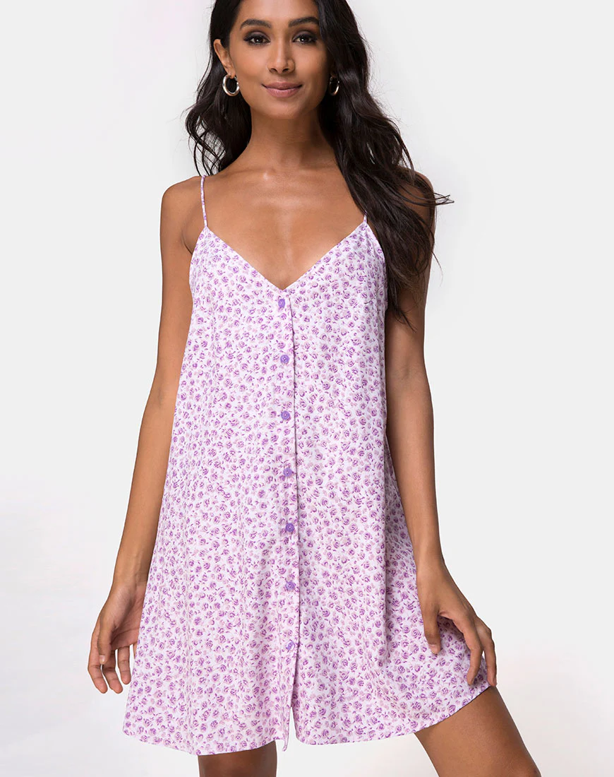 Sanna Slip Dress in Ditsy Rose Lilac - Awmao