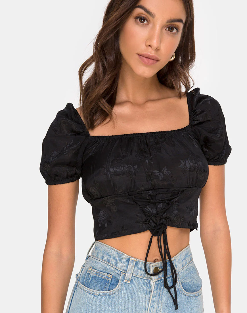 Ruiz Top in Satin Rose Black - Awmao