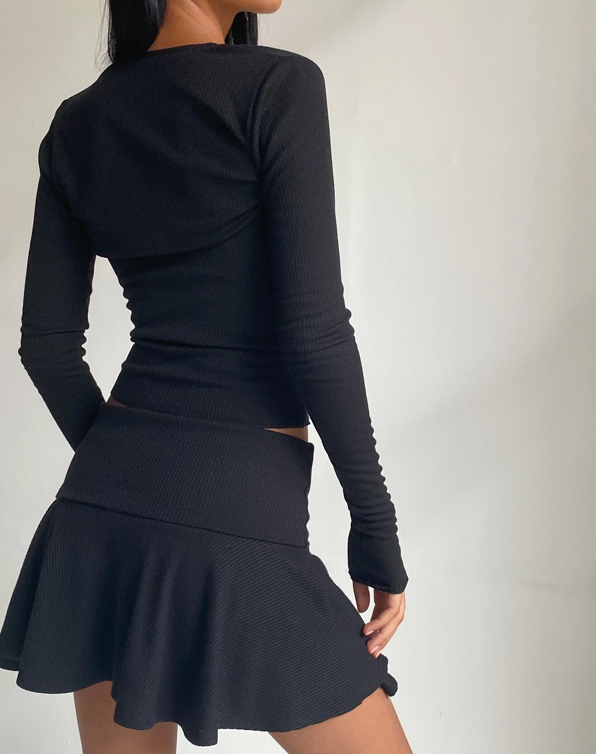 Orla Micro Mini Rib Skirt in Black - Awmao