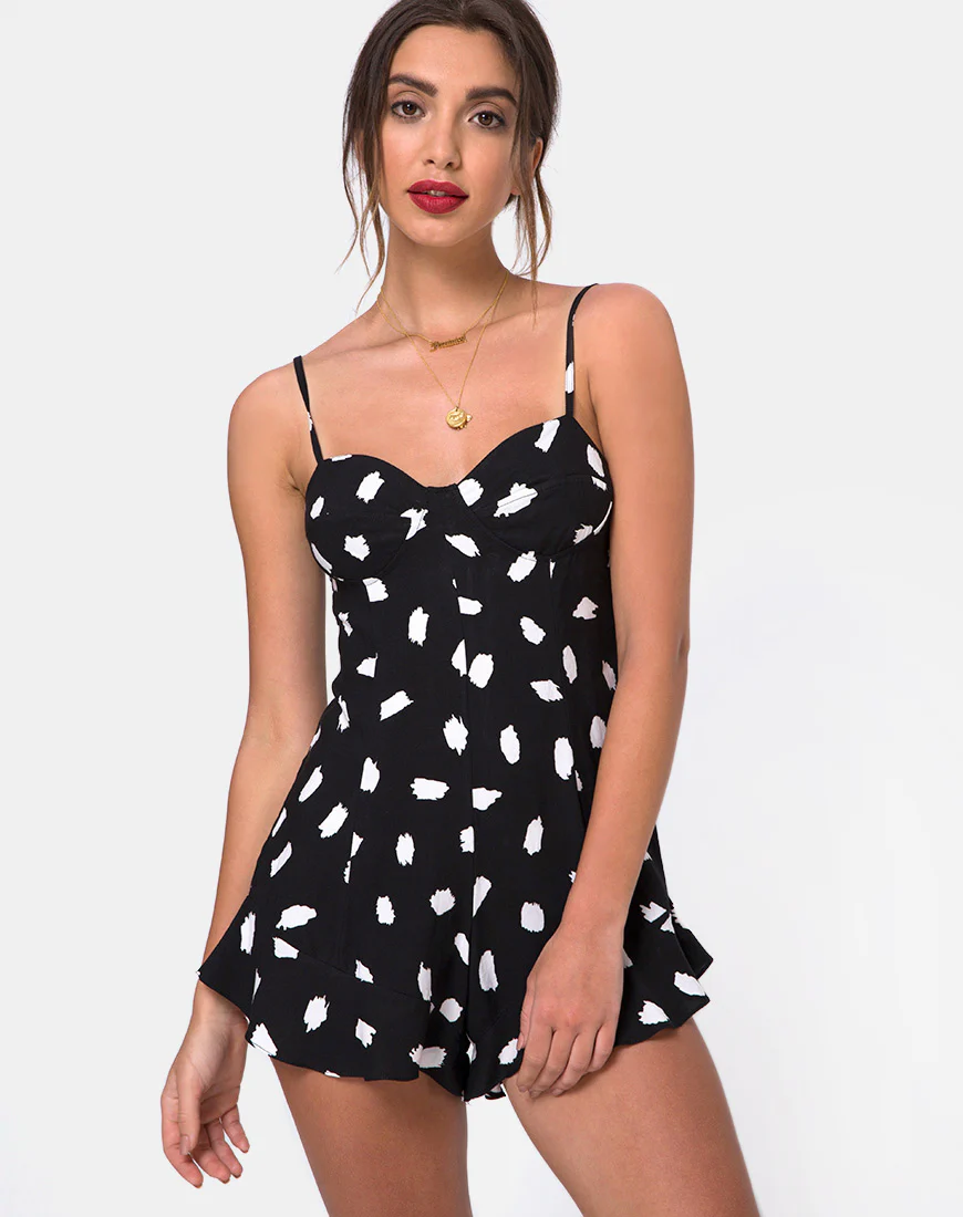 Berji Playsuit in Diana Dot Black - Awmao