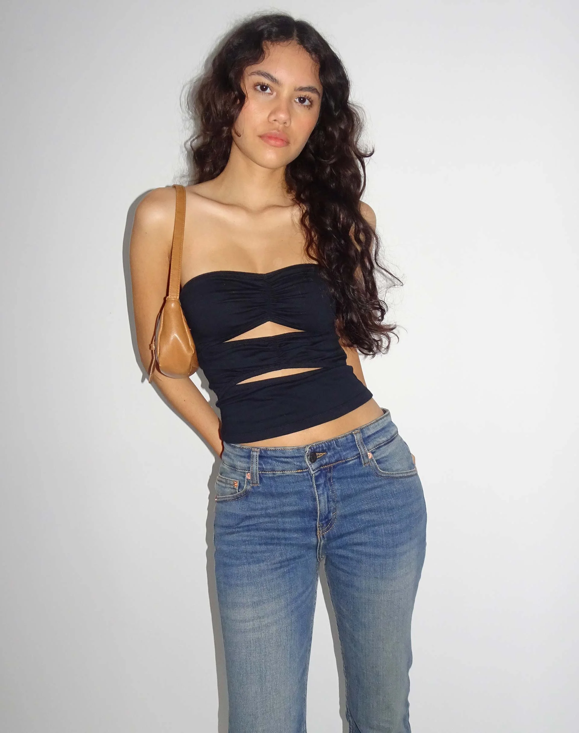 Dayu Bandeau Crop Top in Black - Awmao