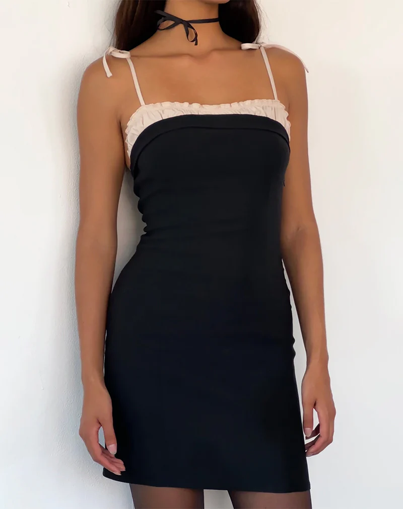 Daruka Mini Dress in Satin Black - Awmao