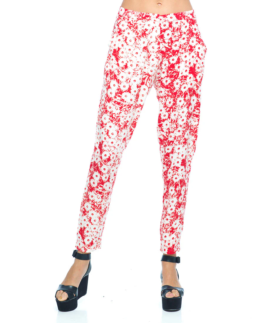 Motel Logan Peg Leg Trouser in Xerox Daisy Red - Awmao