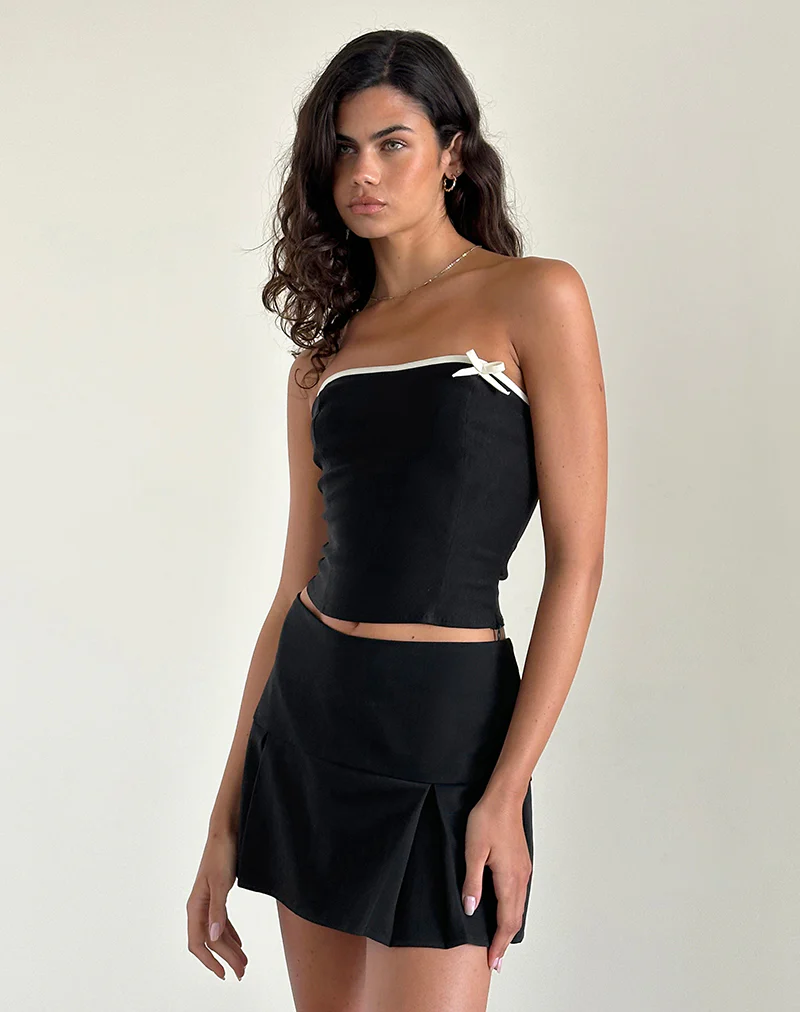 Matuha Bandeau Top in Black with Ivory Bow - Awmao