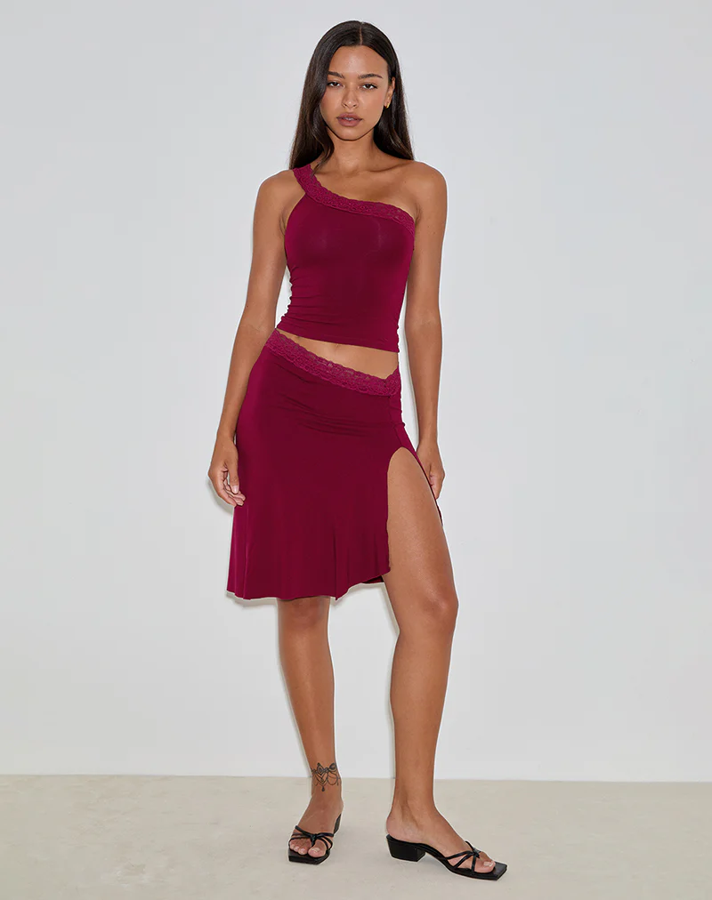Laudine Midi Skirt in Burgundy - Awmao