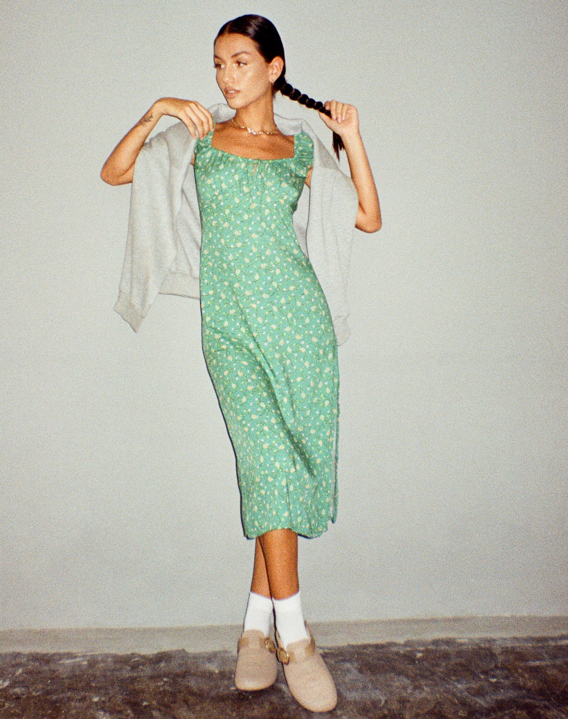 Lona Midi Dress in Paisley Fun Green - Awmao
