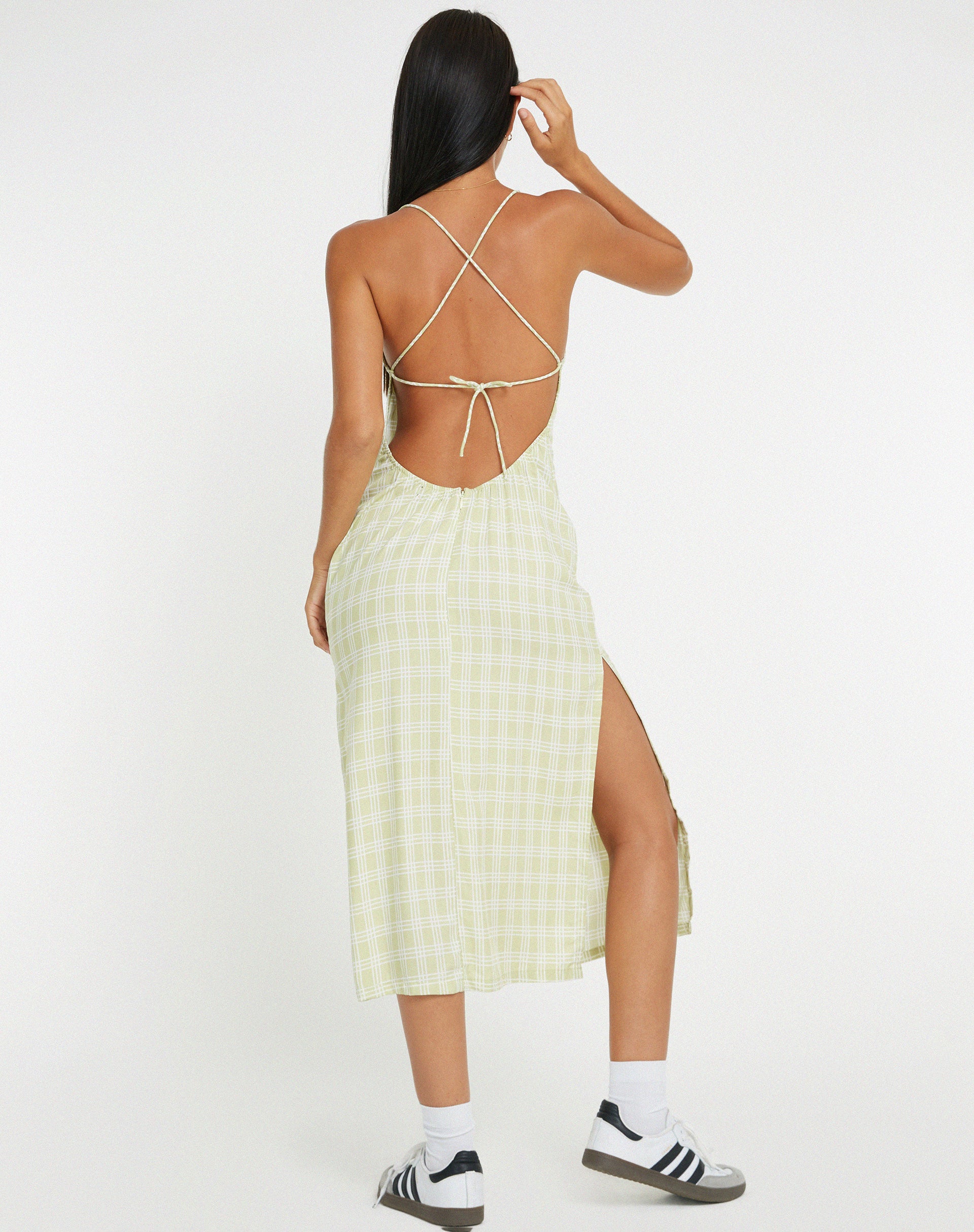 Nosita Midi Dress in Sage Check - Awmao
