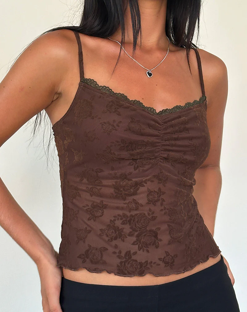 Noira Cami Top in Romantic Rose Flock Brown - Awmao