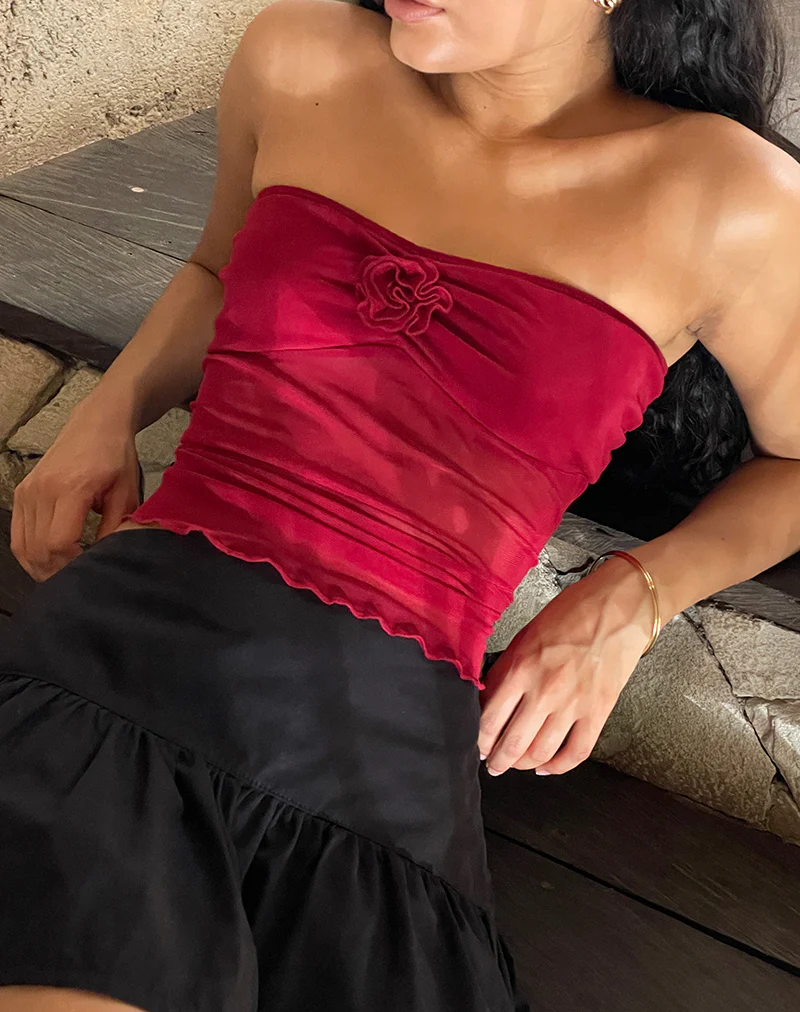 Sunniva Bandeau Top in Cherry Mesh - Awmao