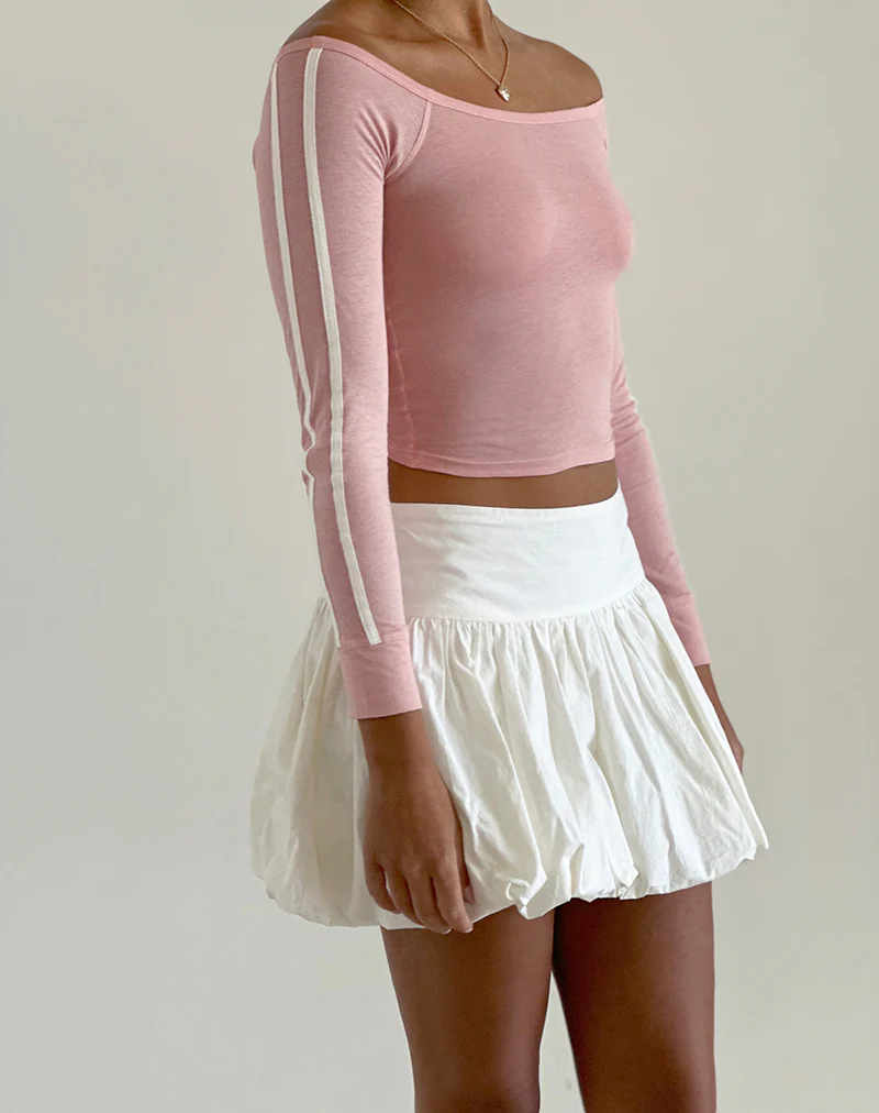 Gavya Bardot Long Sleeve Top in Pink Lady with White Stripe - Awmao