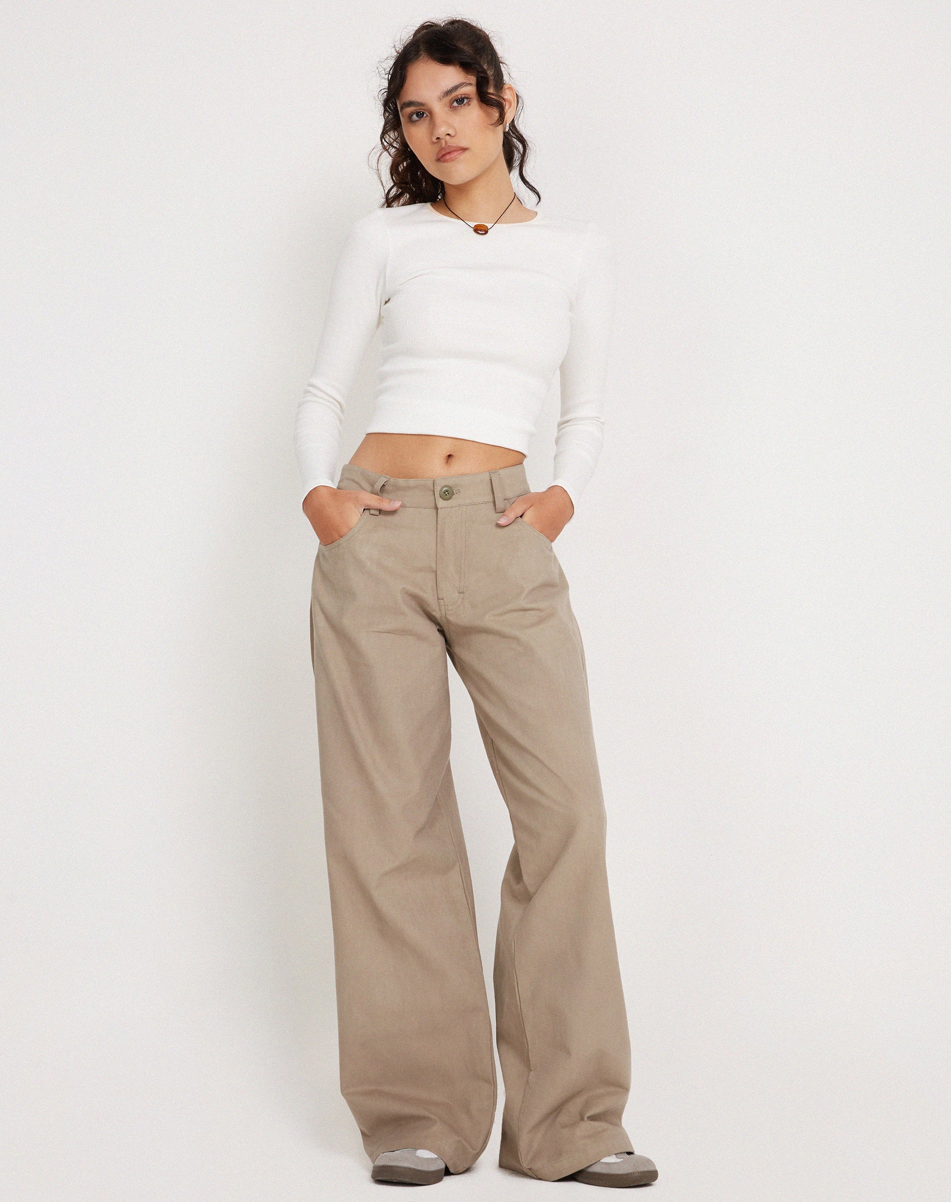 Roomy Low Rise Extra Wide Trousers in Biscotti - Awmao