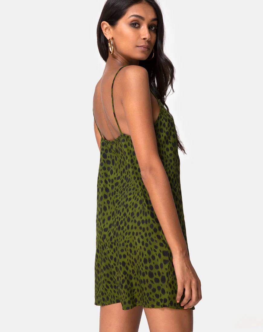 Datista Slip Dress in Cheetah Khaki - Awmao