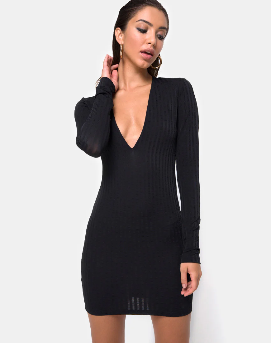 Laoda Bodycon Dress in Black - Awmao