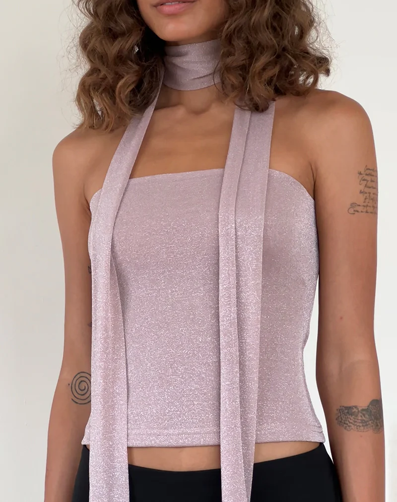 Jeldia Bandeau Top and Scarf Set in Pink Shimmer - Awmao
