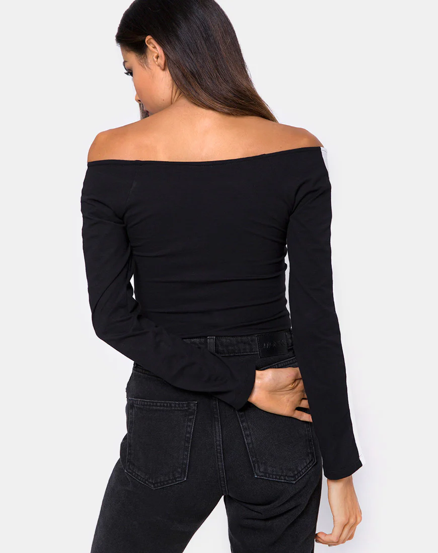 Gadice Off The Shoulder Bodice in Black with White Stripe - Awmao