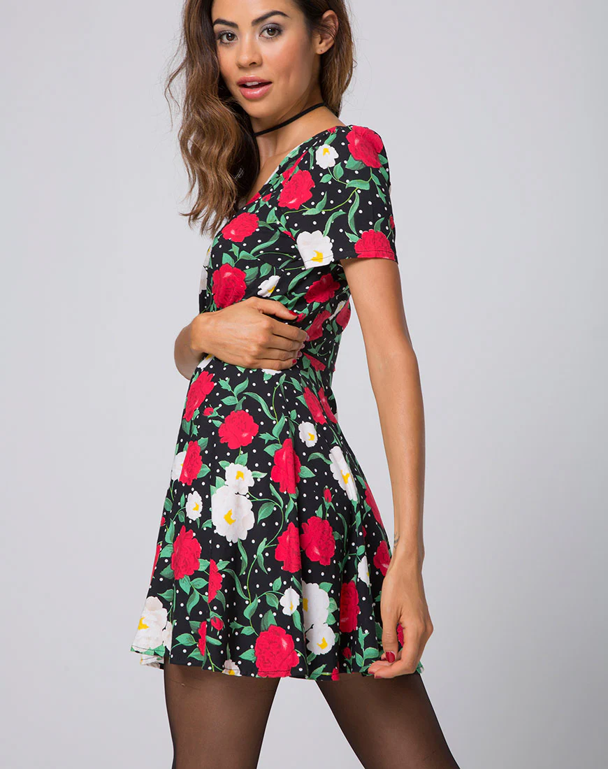 Shaab Skater Dress in Polka Rose Black - Awmao