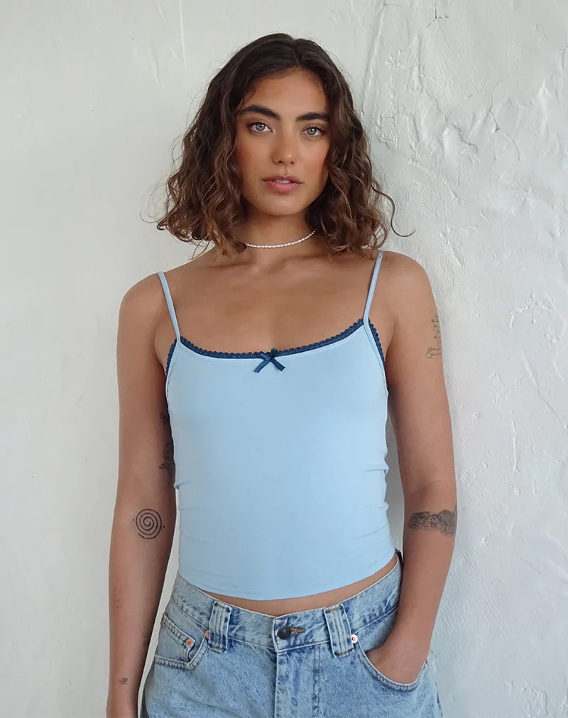 Suna Vest Top in Nantucket Blue with Mineral Blue Trim - Awmao