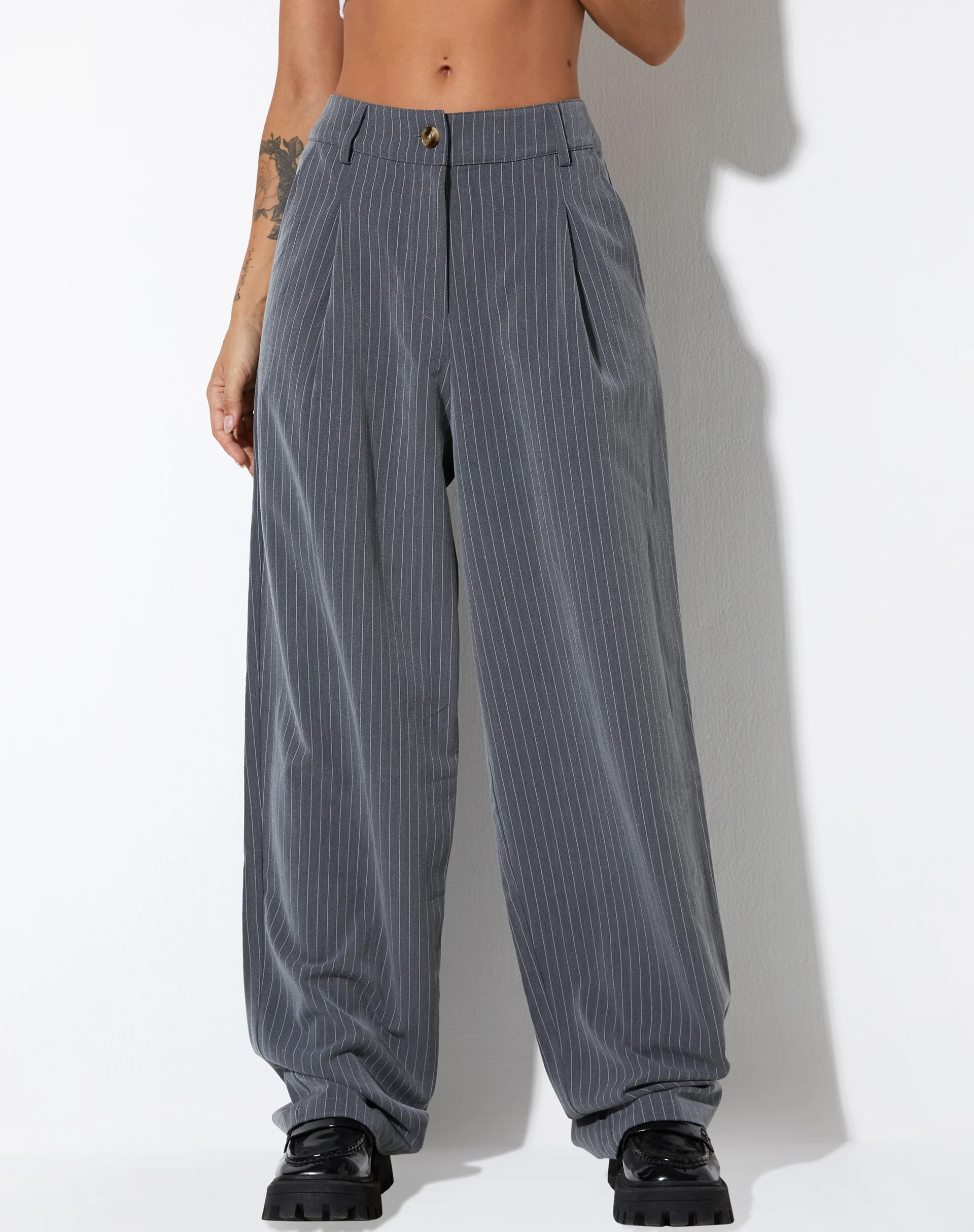 Sakila Tailored Trouser in Pinstripe Grey - Awmao