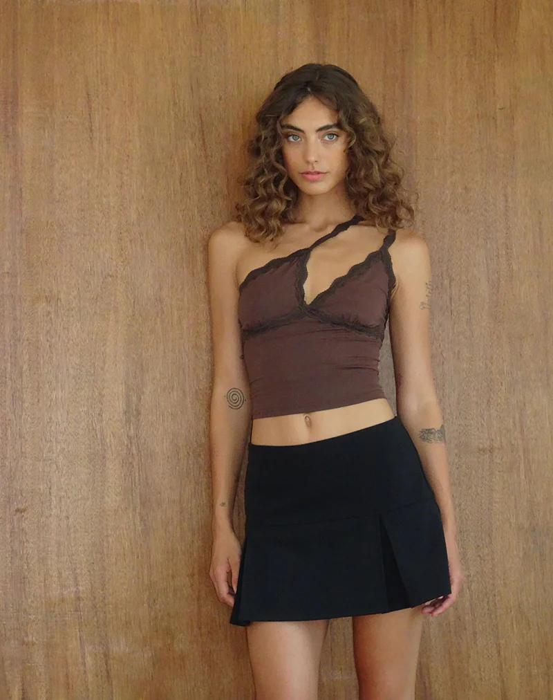 Carolina One Shoulder Top in Mocca - Awmao