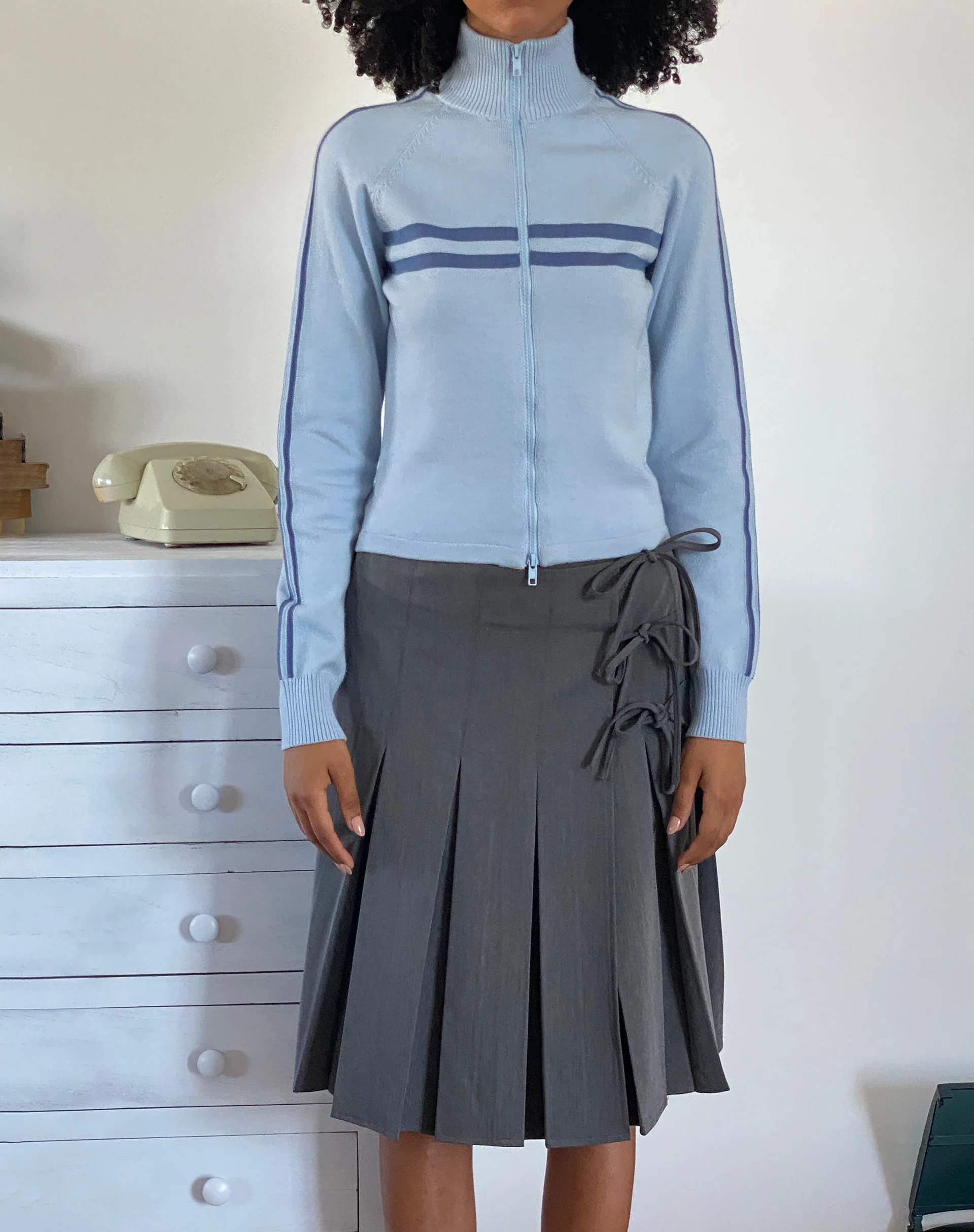 Talisa Sporty Zip Through Jacket in Knit Light Blue - Awmao