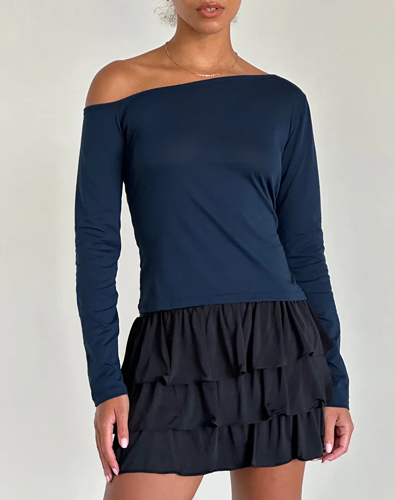 Ledez Asym Slouchy Top in Navy Tissue - Awmao