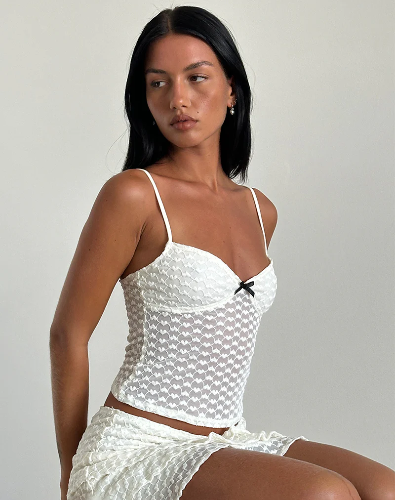 Grafika Cami Top in Ivory Heart Lace - Awmao