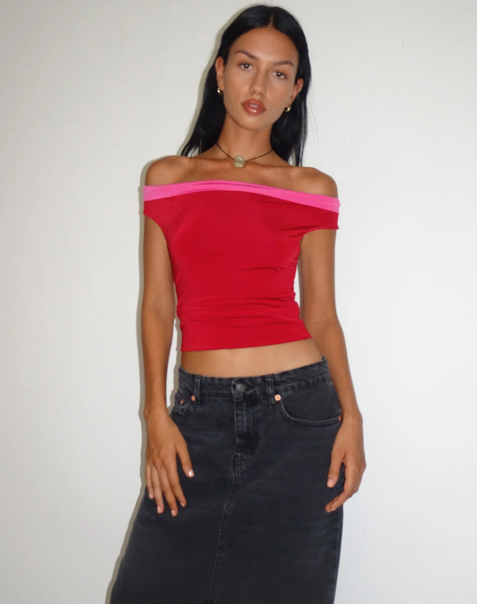 Halle Bardot Top in Red Pink - Awmao