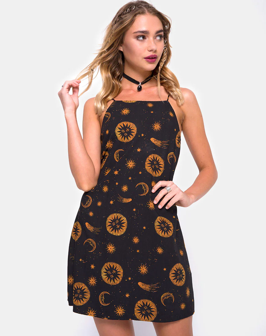 Sello Slip Dress in Celestial Black - Awmao