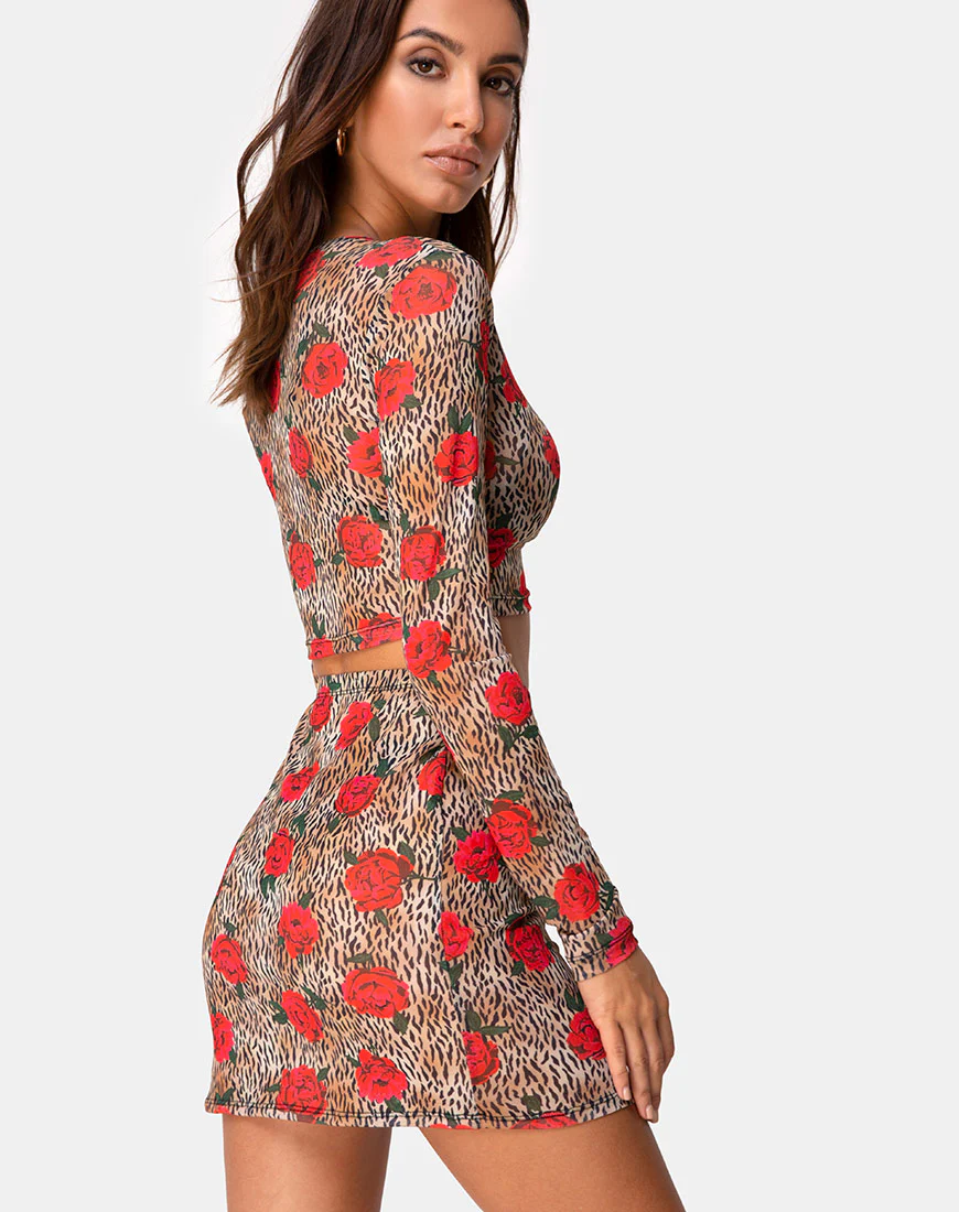 Kinnie Mini Skirt in Tiger Rose - Awmao
