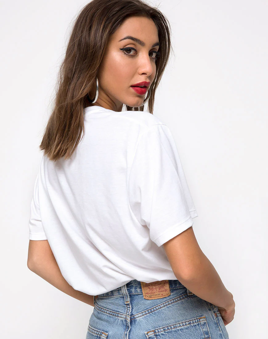 Oversize Basic Tee in White with Rose - Awmao