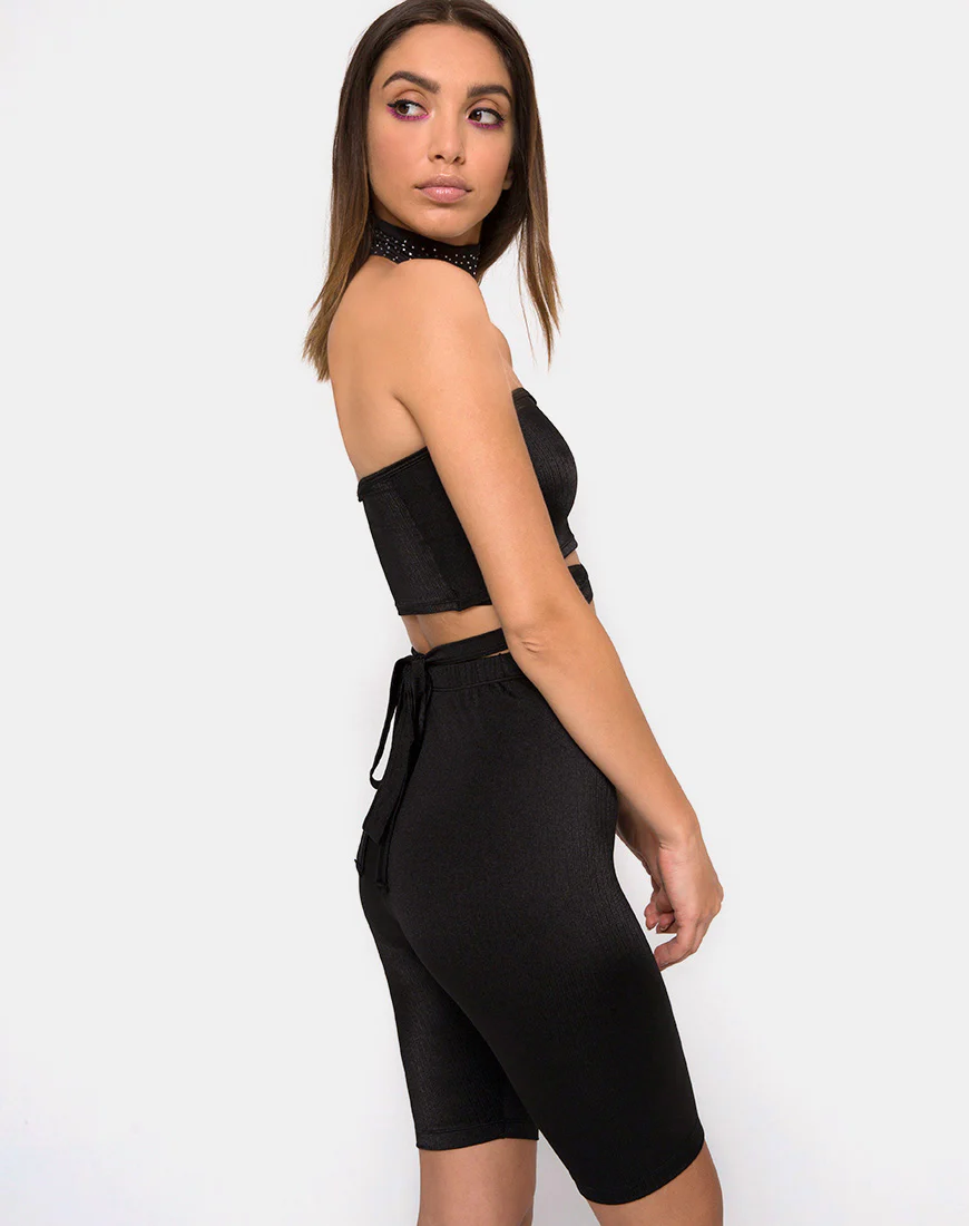 Pinella High Waisted Shorts in Black - Awmao