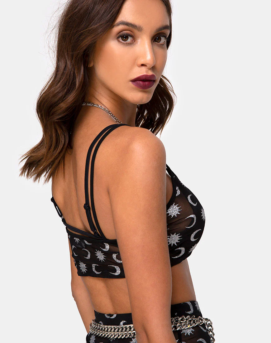 Blink Crop Top in Over The Moon Black with Glitter - Awmao