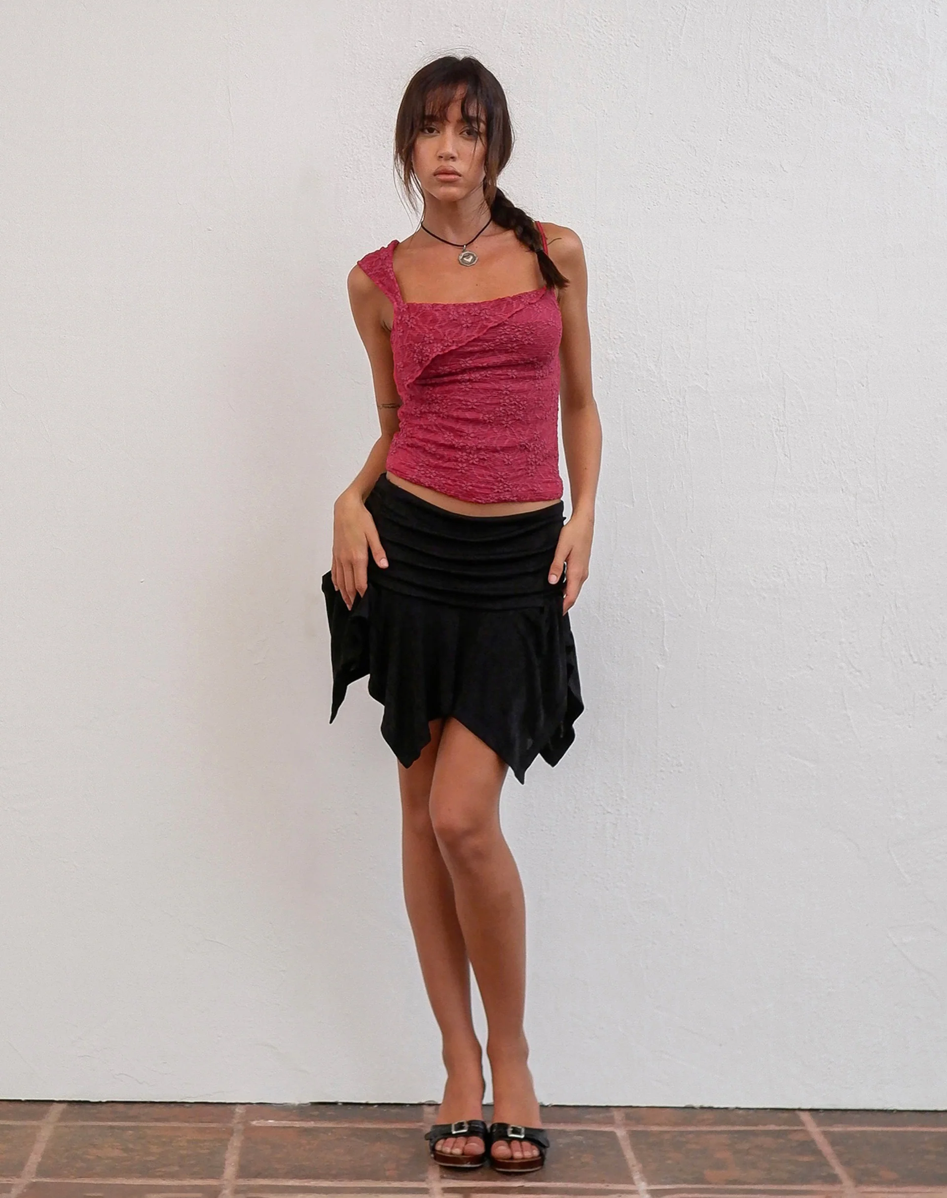 Tasdi Low Waist Slinky Mini Skirt in Black - Awmao