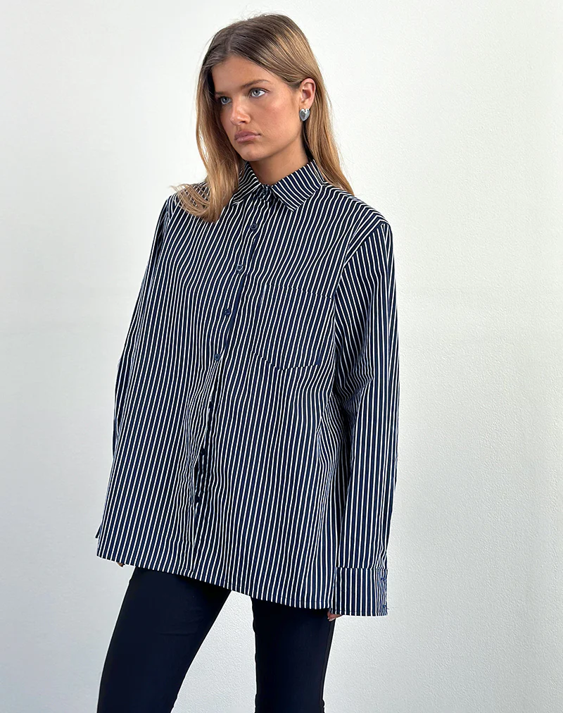 Turner Shirt in Mono Stripe Navy - Awmao