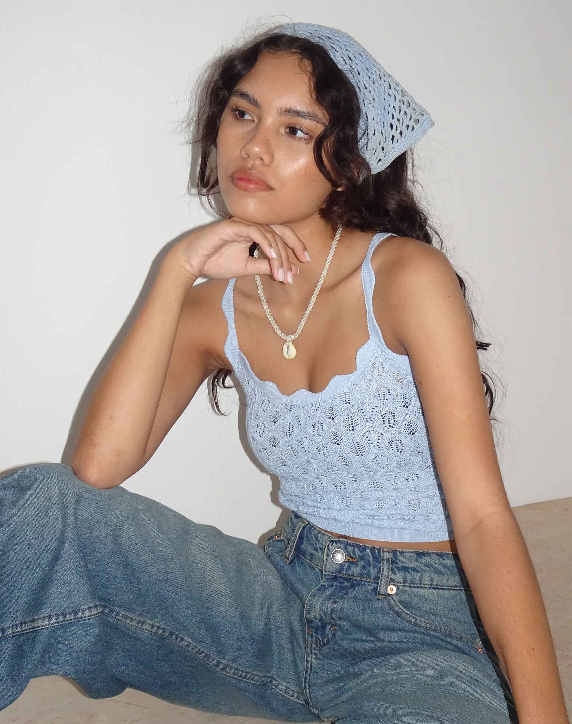 Reagan Pointelle Knit Cami Top in Baby Blue - Awmao