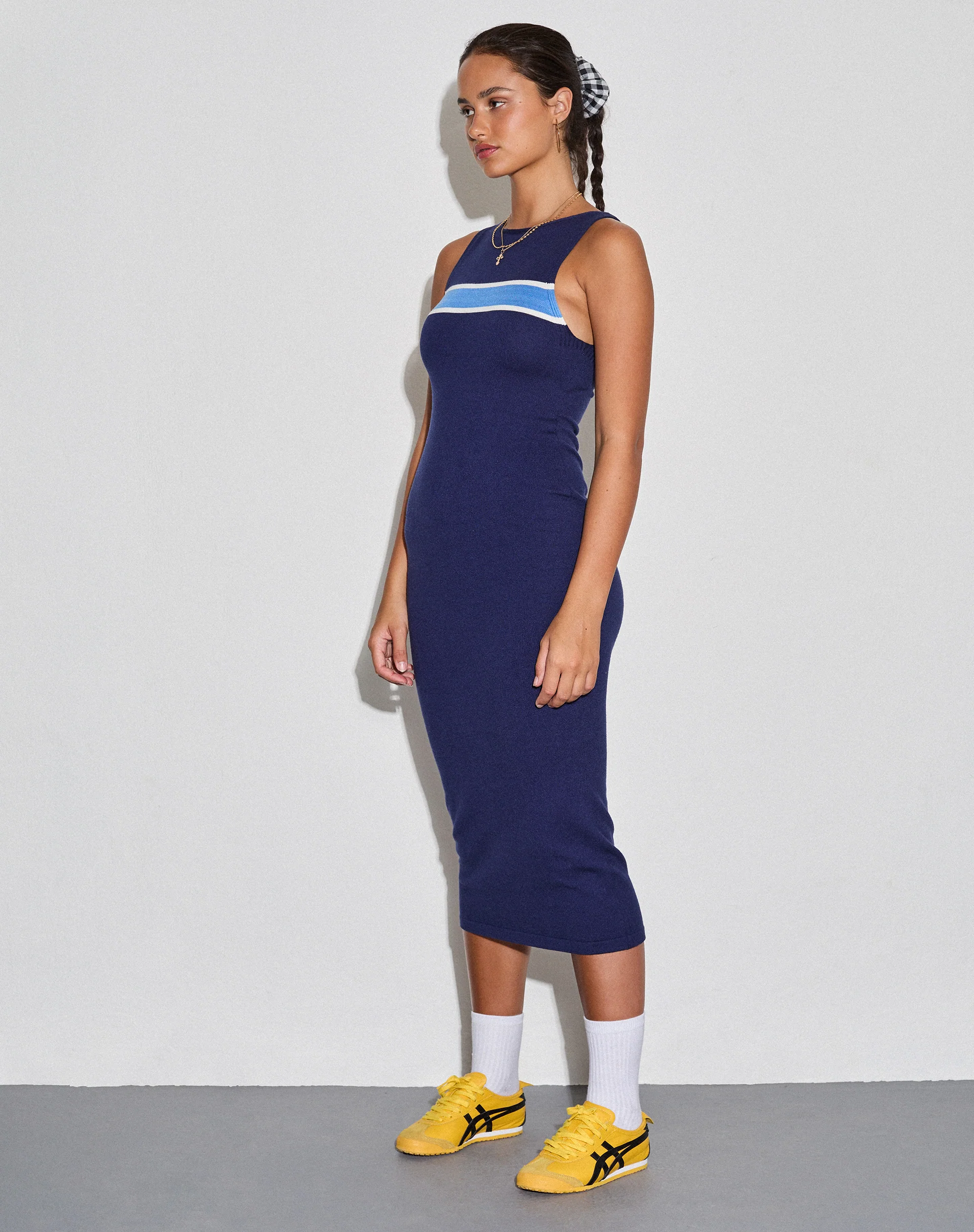 Navala Midi Dress in Dark Navy - Awmao