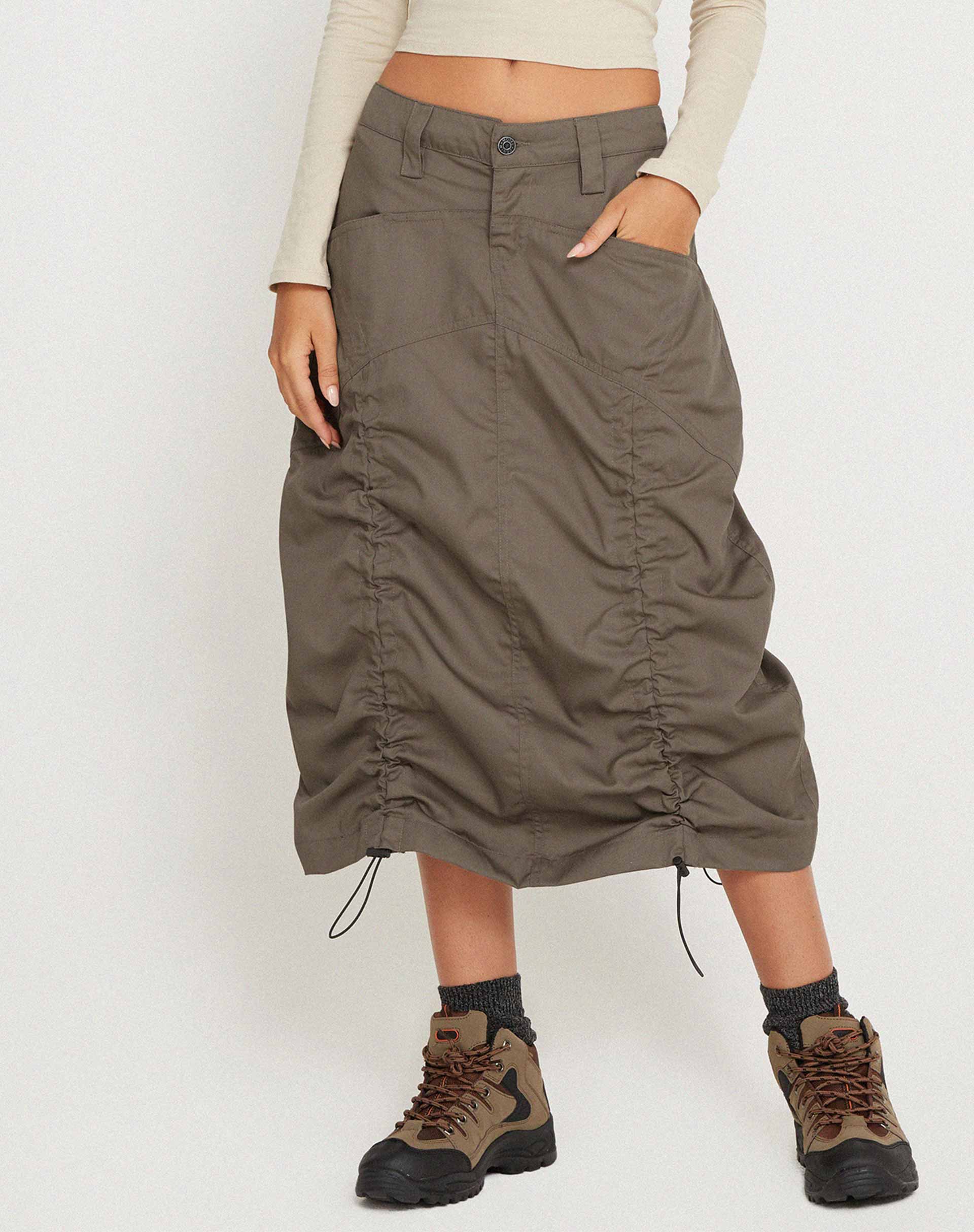 Eisig Cargo Midi Skirt in Fossil - Awmao