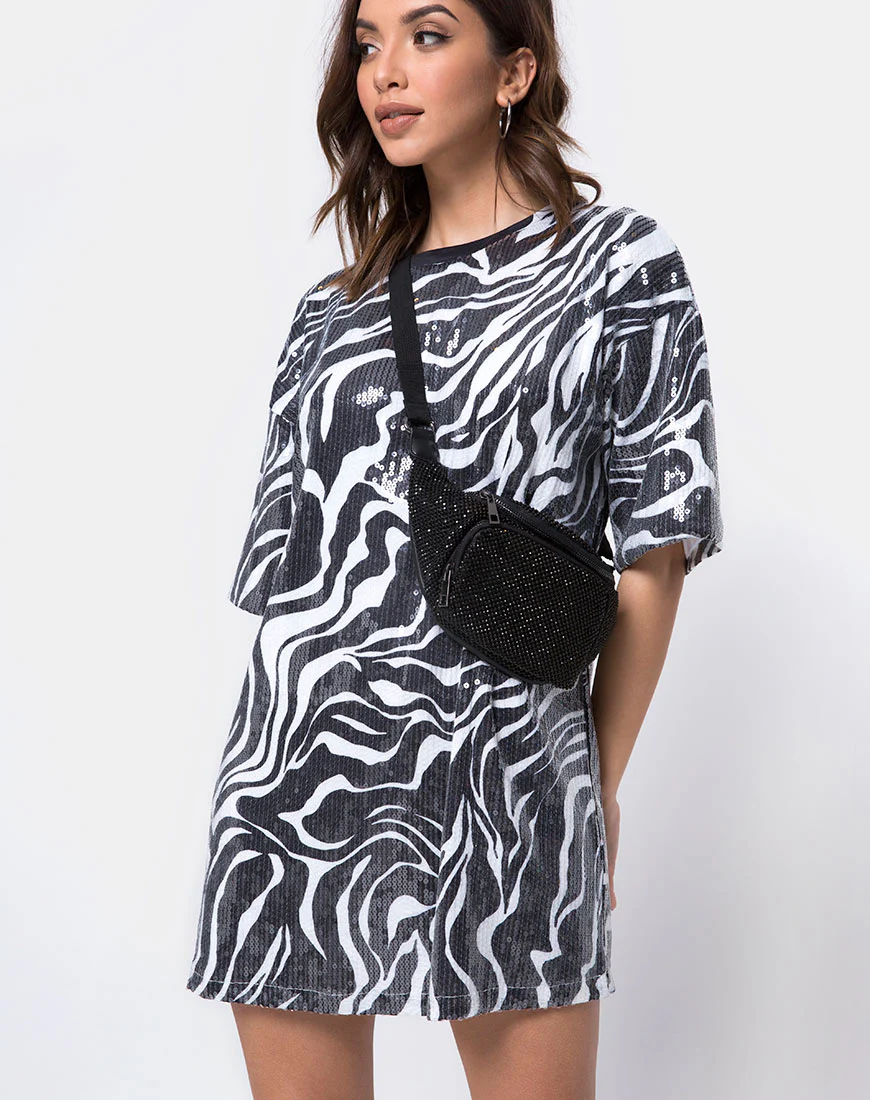 Sunny Kiss Oversize Tee in Trippy Zebra Clear Sequin - Awmao