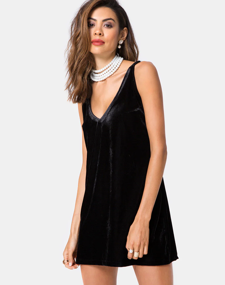 Tori Dress in Velvet Pearl Black - Awmao