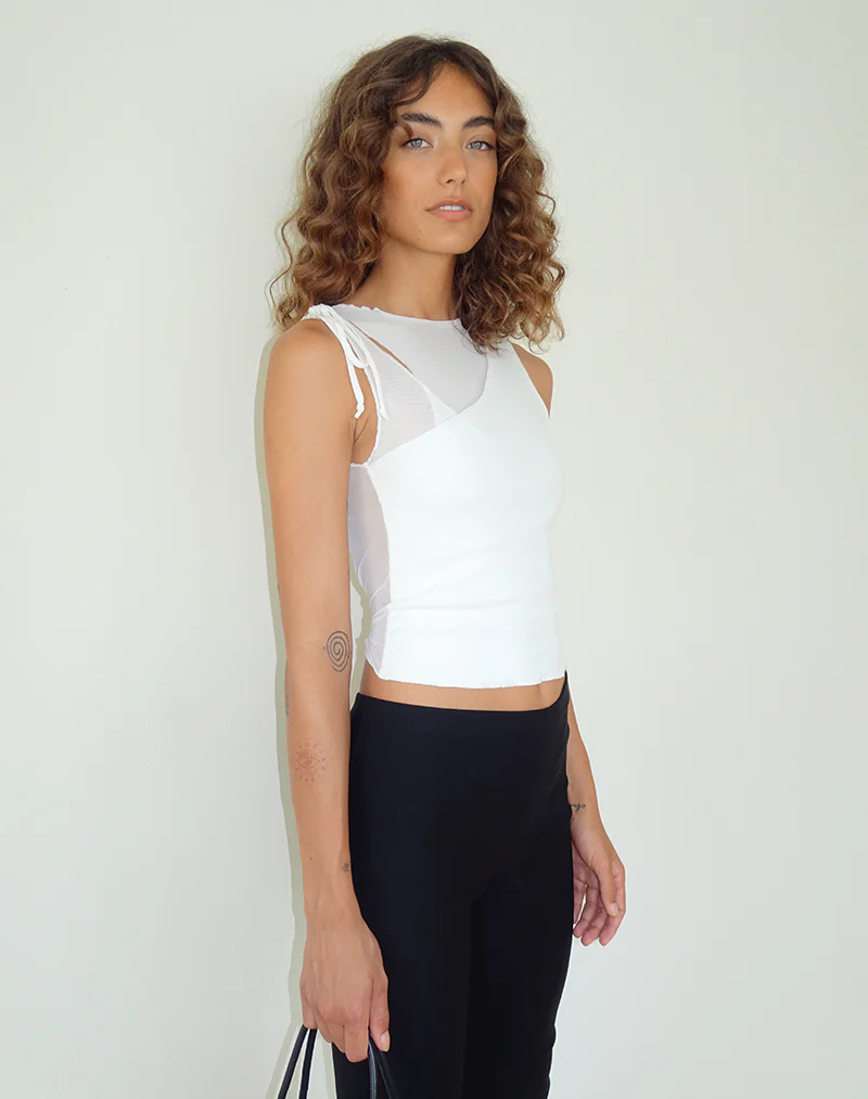 Moni Vest Top in Mesh Ivory - Awmao
