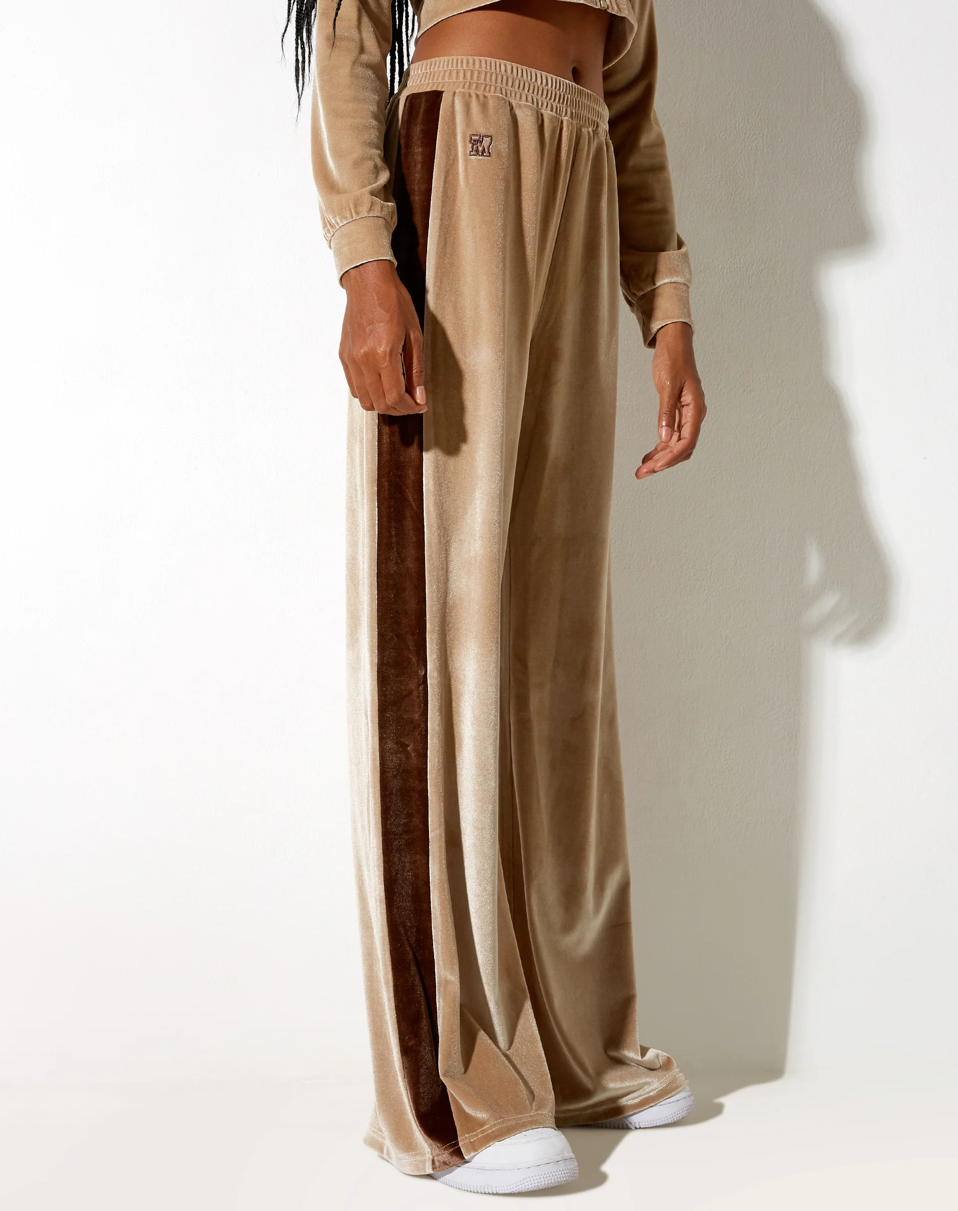 Bintan Wide Leg Trouser in Velour Champagne - Awmao