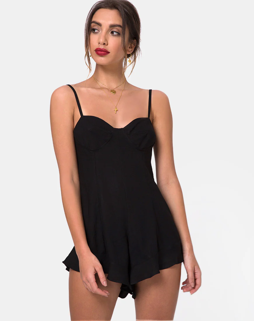 Berji Playsuit in Black - Awmao