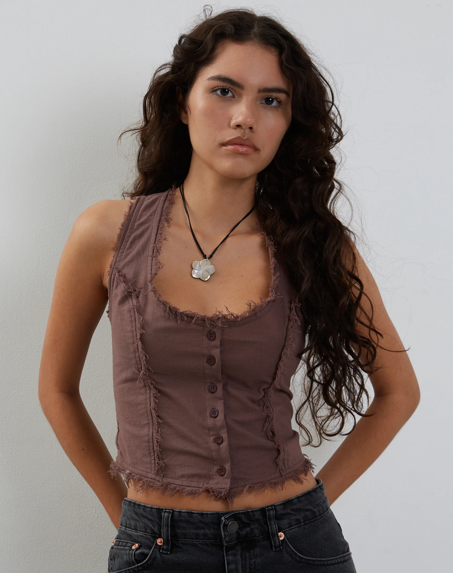 Ayara Button Up Cami Top in Deep Taupe - Awmao
