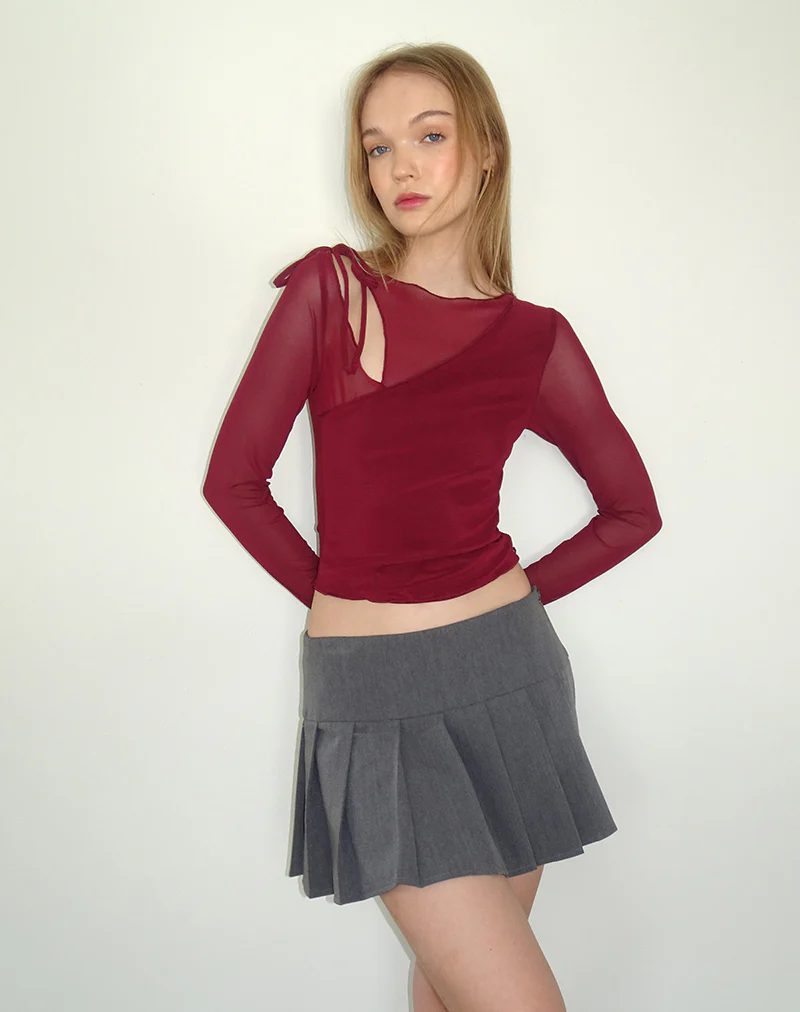 Monari Long Sleeve Top in Mesh Burgundy - Awmao