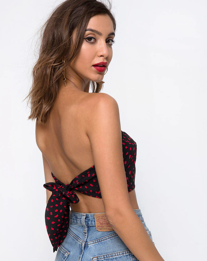 Nolia Tube Top in Mini Diana Dot Black and Red - Awmao