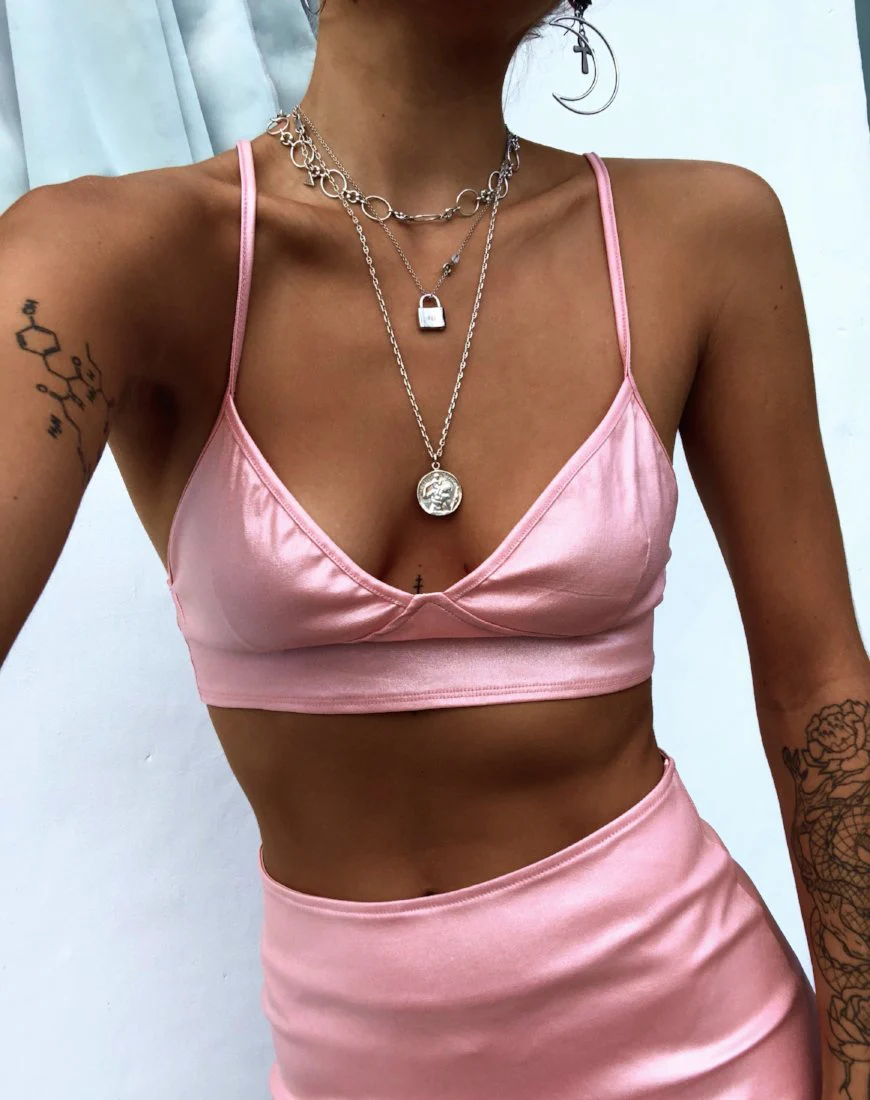 Jessie Bralet in Metallic Shimmer Baby Pink - Awmao