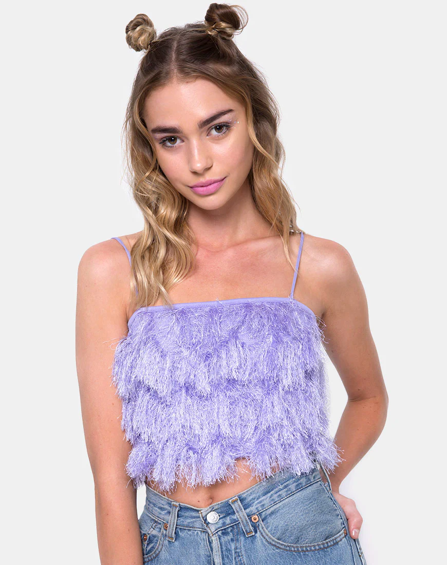 Cadence Crop Top in Faux Fur Lilac - Awmao