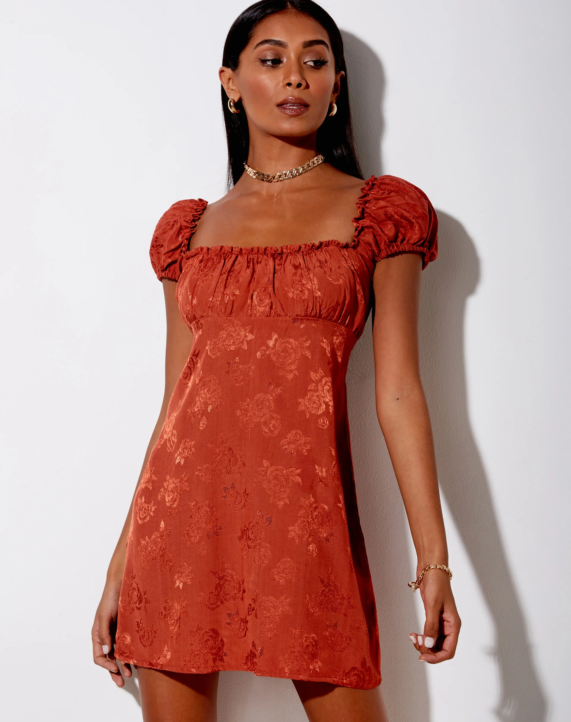 Menta Mini Dress in Satin Rose Copper - Awmao