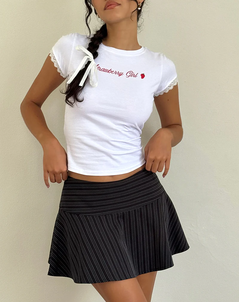 Zelian Mini Skirt in Pinstripe Black - Awmao